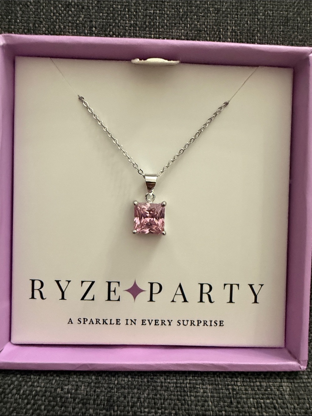 Ryze Party .925 sterling silver Pink Square Pendant Necklace - Sterling Silver